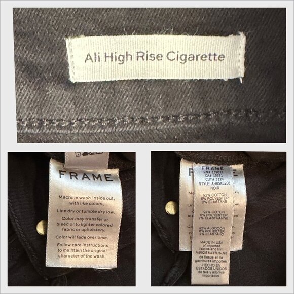 Frame Ali High Rise Cigarette Black Denim Jeans Sz 27 Raw Hem Stretch Minimalist - Picture 5 of 12
